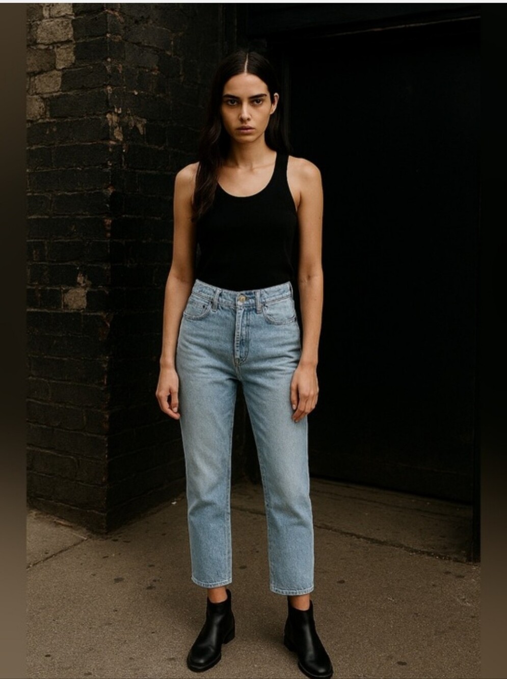 AllSaints Light Blue High-Rise Cropped Straight Jeans
